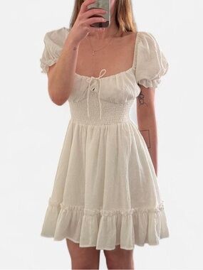 White Puff Sleeve Smocked Mini Dress